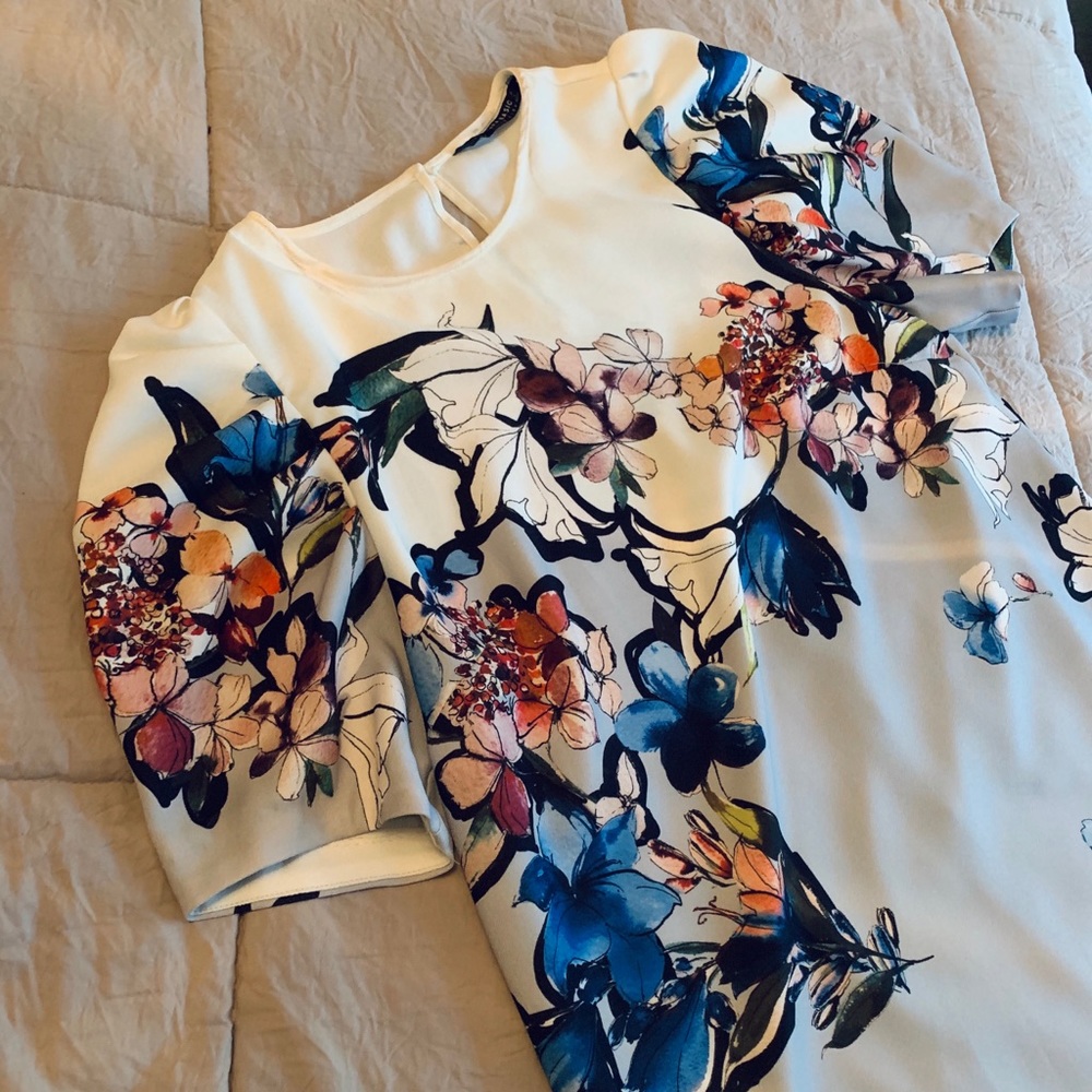 Zara white/grey floral mini dress